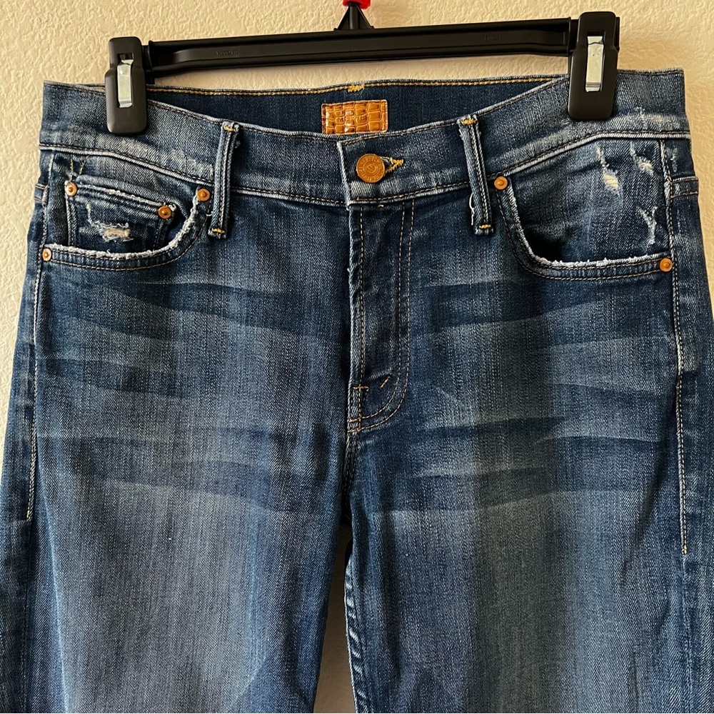MOTHER The Dropout Boyfriend Jeans Tequila Truth Distressed Blue 25 - Picture 5 of 16